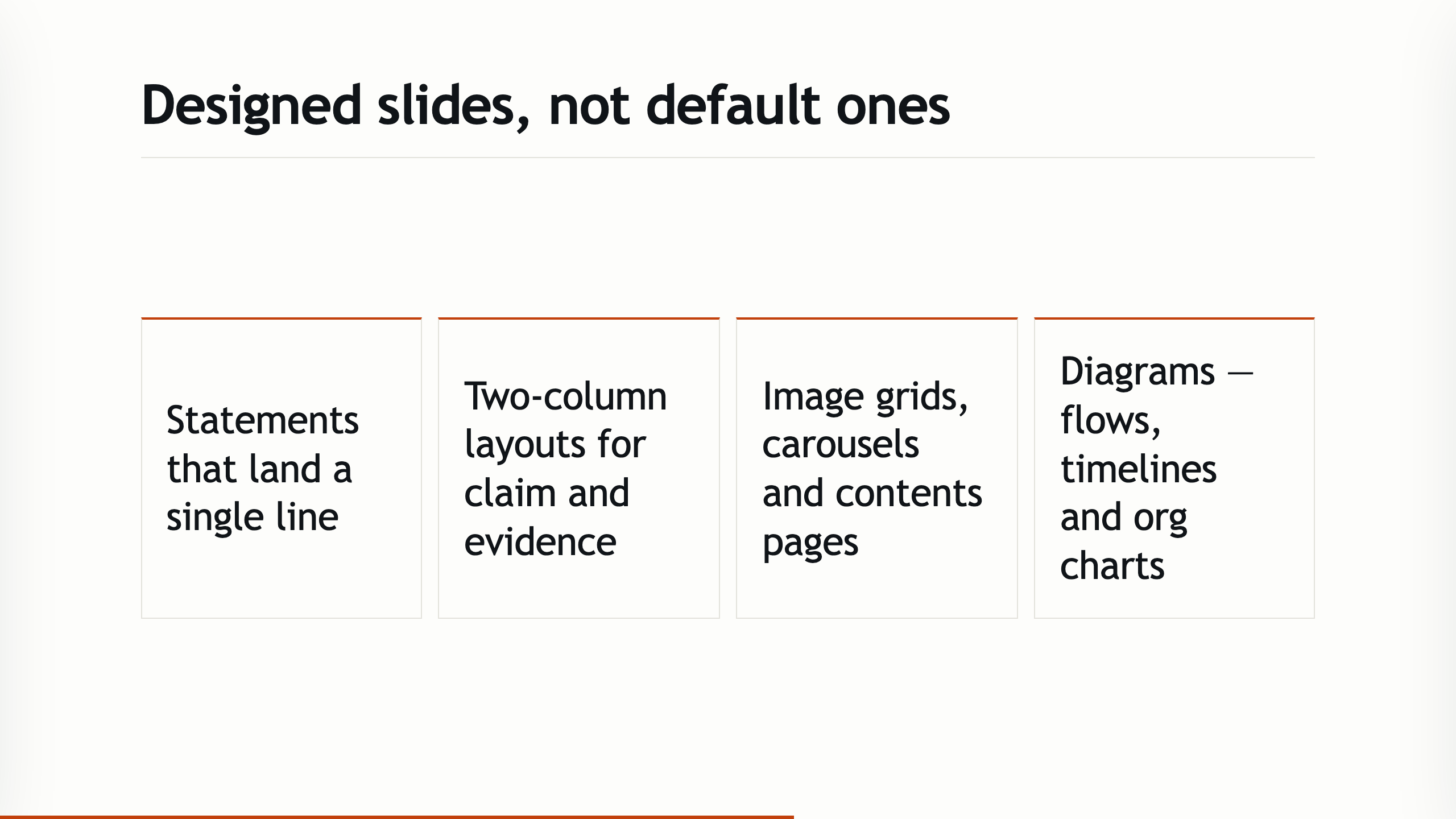 A card-grid slide listing slide layouts.